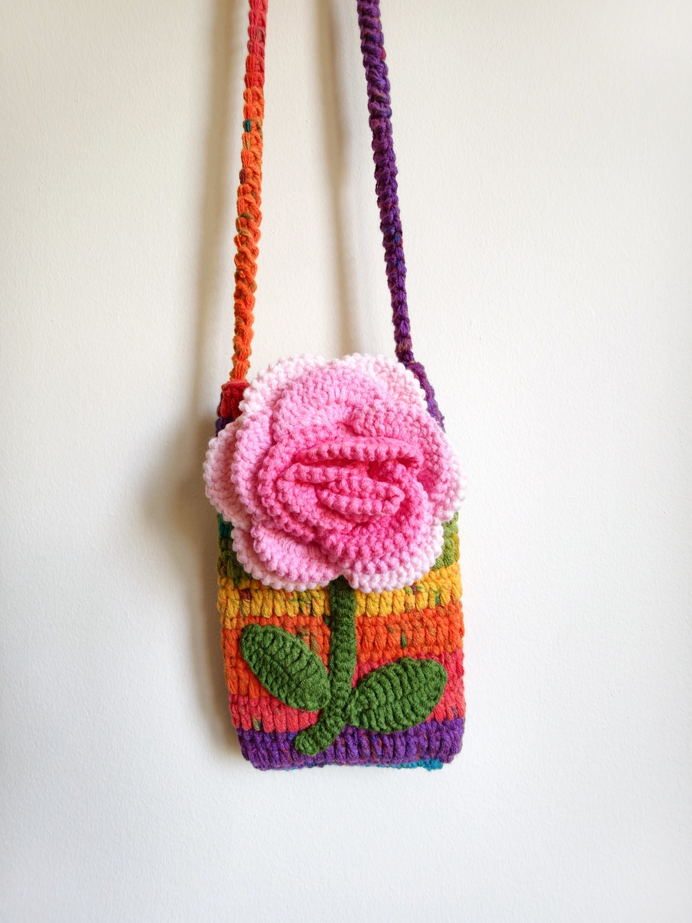 Handmade Pink Flower Crochet Crossbody Bag